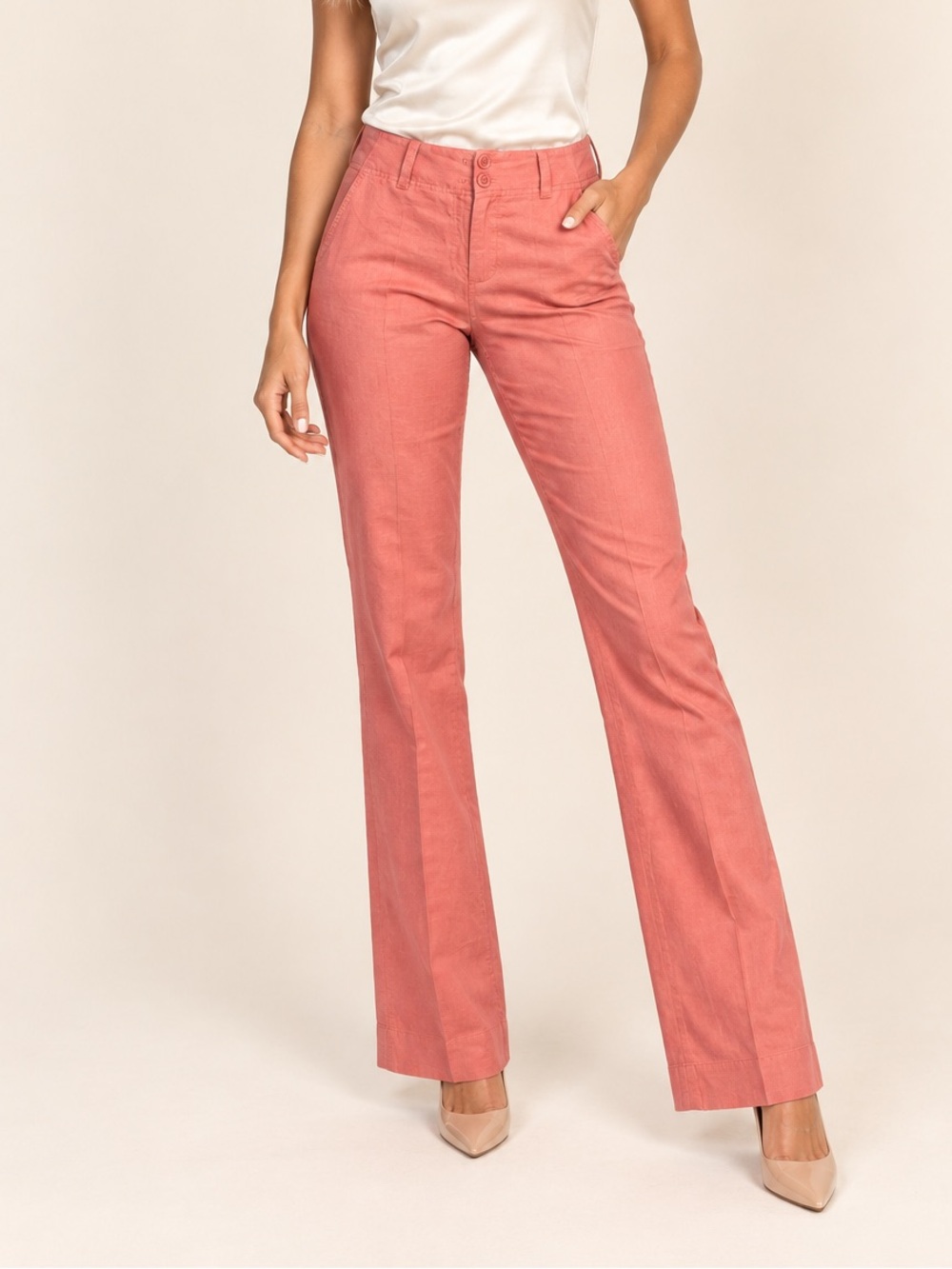 Theory Coral  Linen Blend Low Rise Straight Leg Pants Size 4